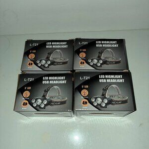 4-Pack 5LED Headlamp Rechargeable with Built in 18650 Headlight Camping USB C